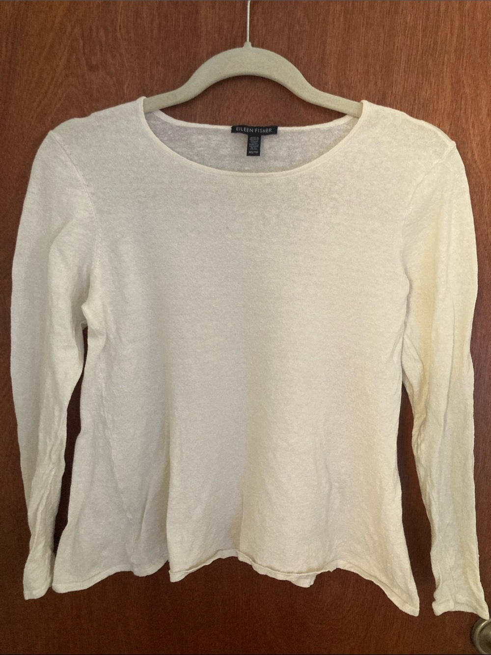 Eileen Fisher Soft Cream Long Sleeve Crewneck Top
